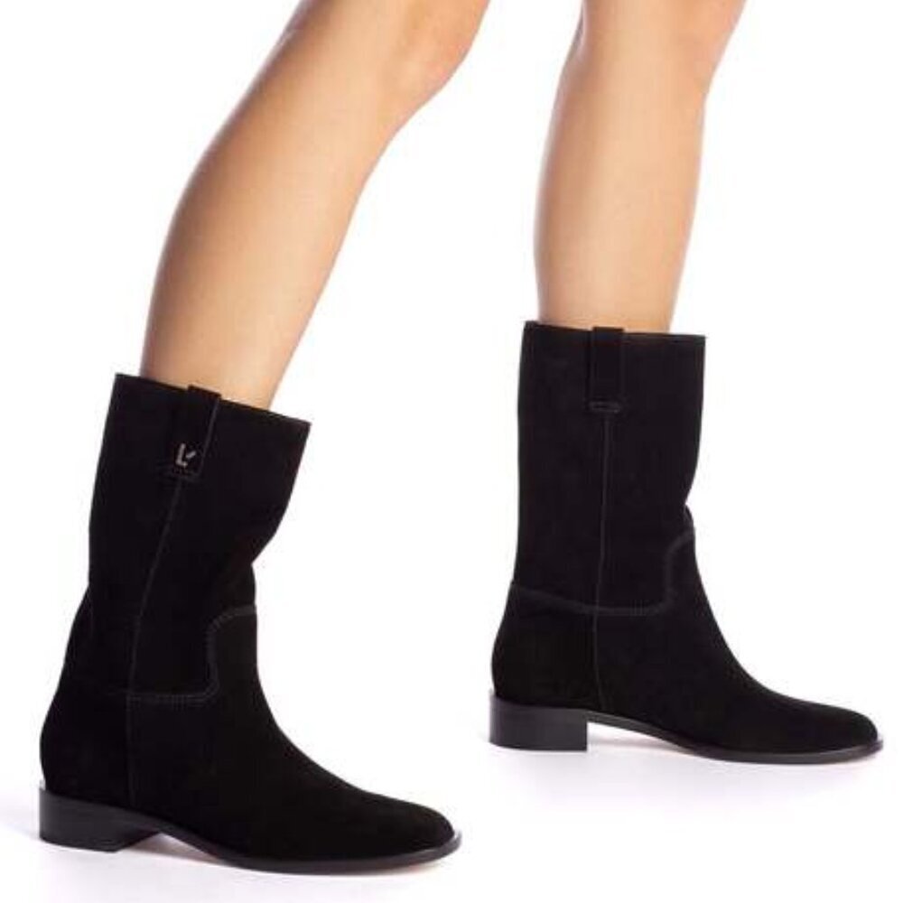 LARROUDE‎ Barb Mid Calf Boots Size 9.5 -10 Black Suede NEW $430 Anthropologie
